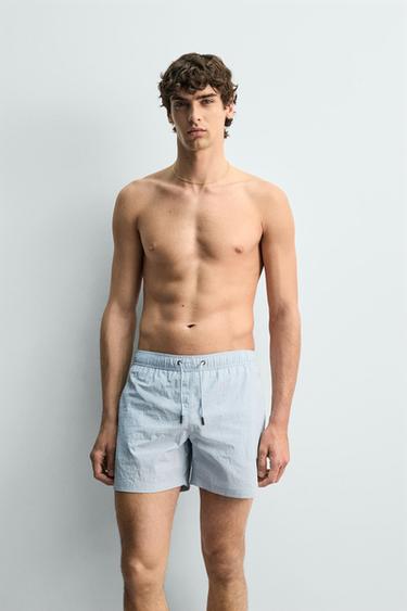 MAILLOT DE BAIN MI-LONG À RAYURES - Bleu ciel de Zara - Image 4