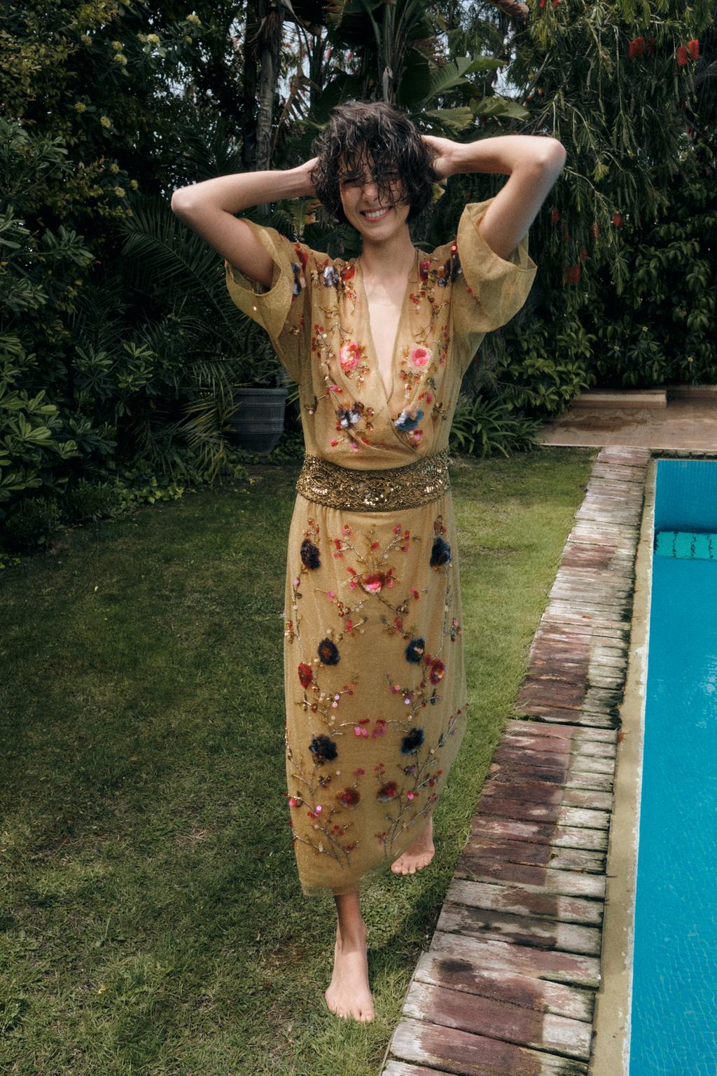 METALLIC THREAD BEADED DRESS