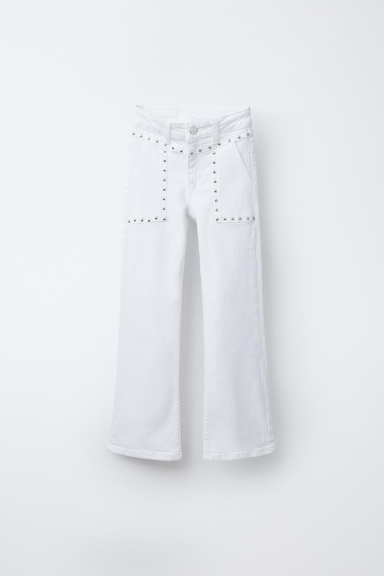 JEANS FLARE TACHAS Blanco ZARA Chile