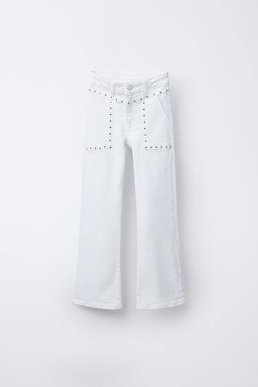 Zara STUDDED FLARE JEANS - White