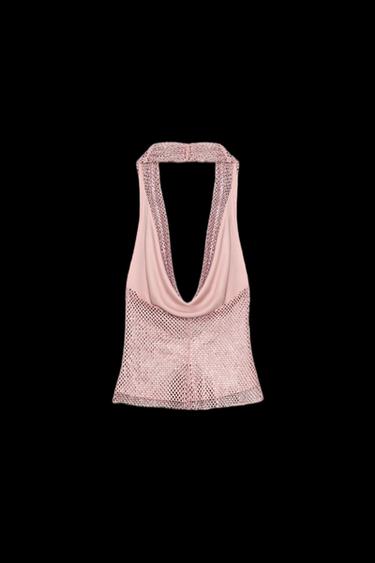 Zara RED HALTER SHINY TOP - Pink