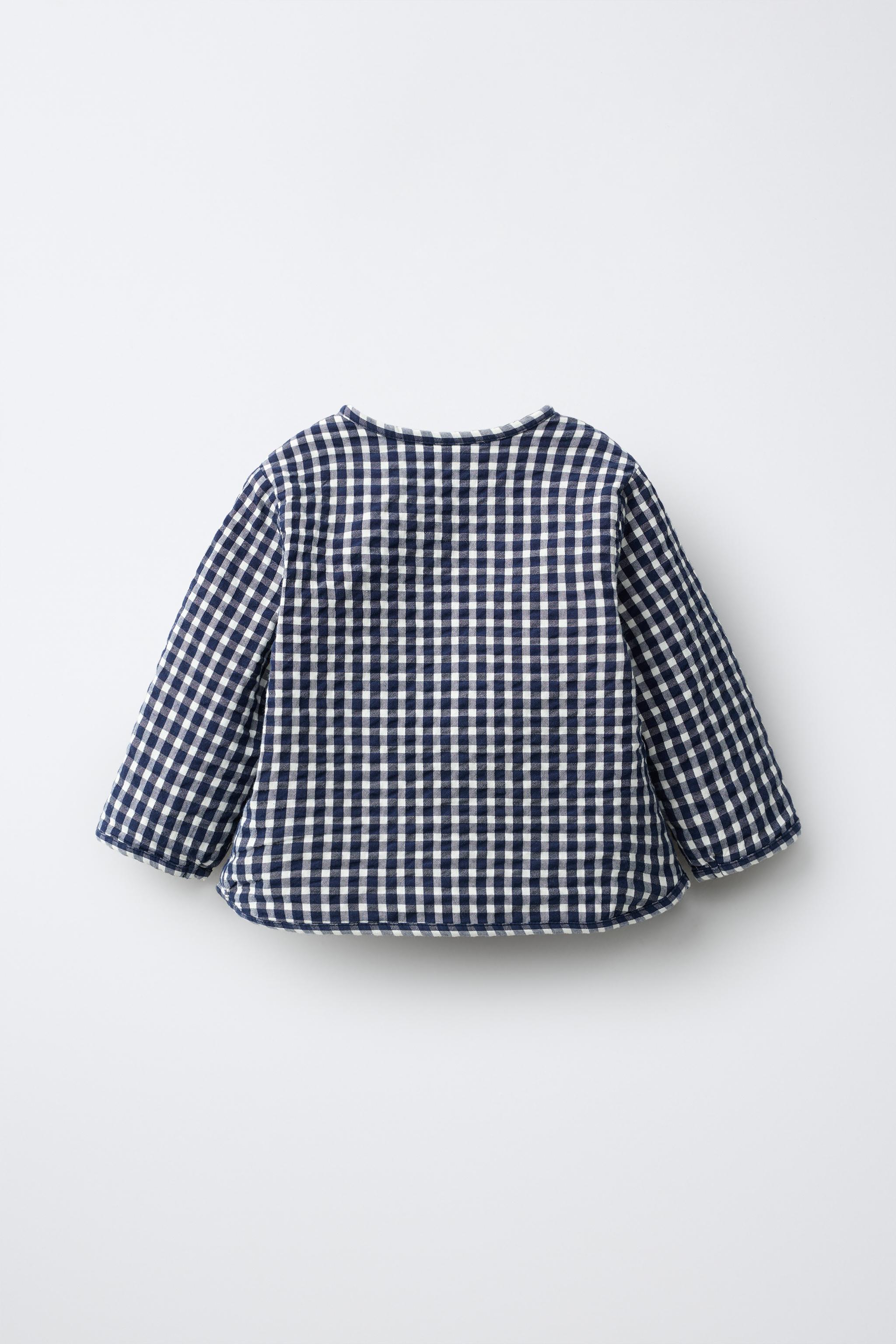 GINGHAM CHECK PUFFER JACKET — Navy blue