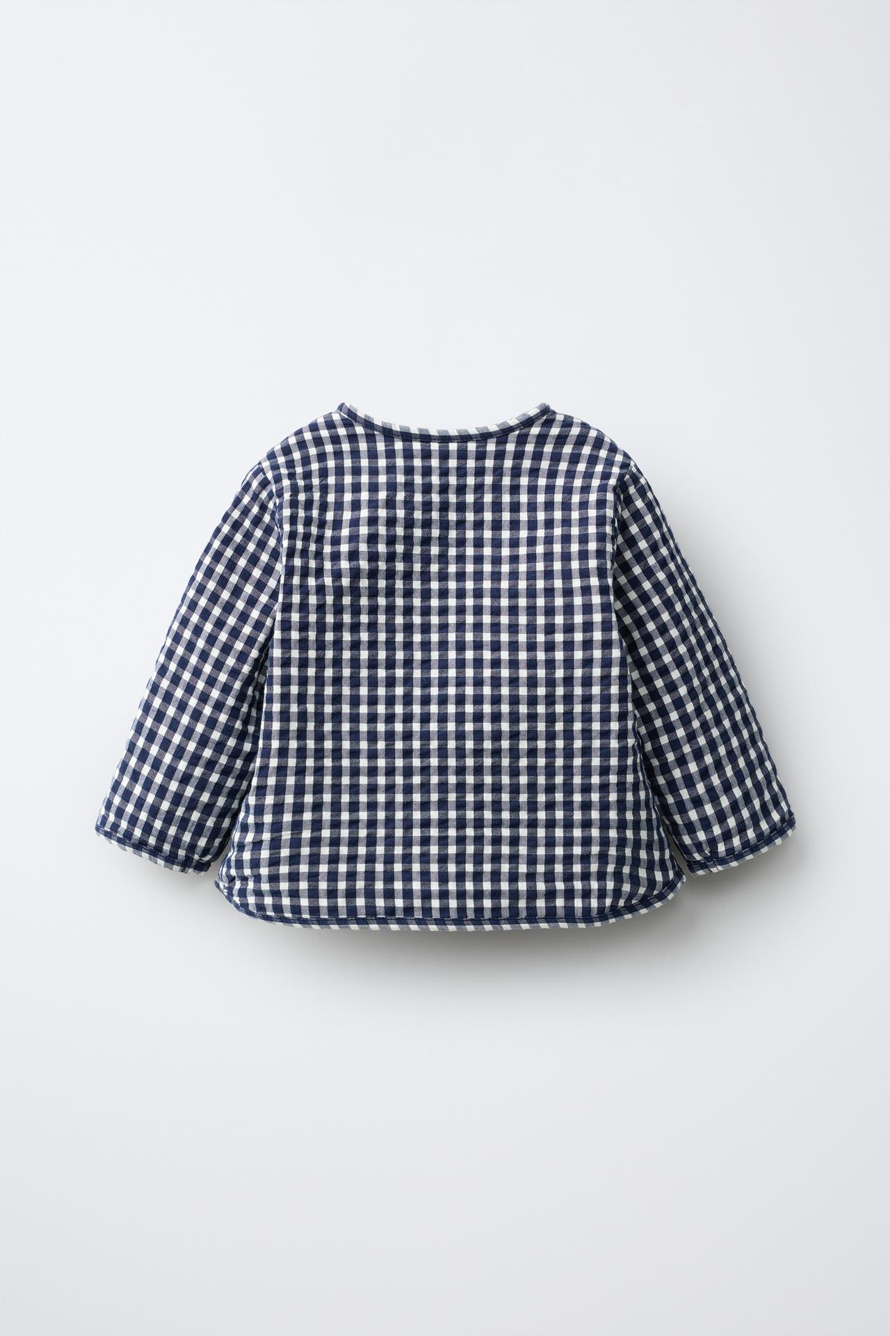 GINGHAM CHECK PUFFER JACKET — Navy blue