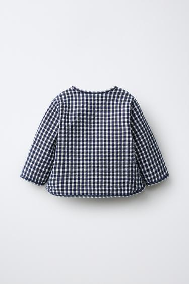 GINGHAM CHECK PUFFER JACKET — Navy blue 2