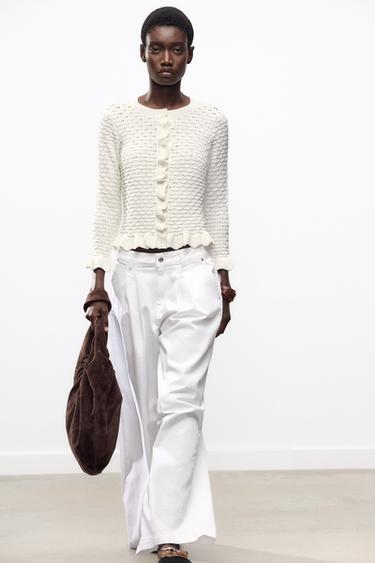 RUFFLED KNIT CARDIGAN - Ecru by Zara - Image 0