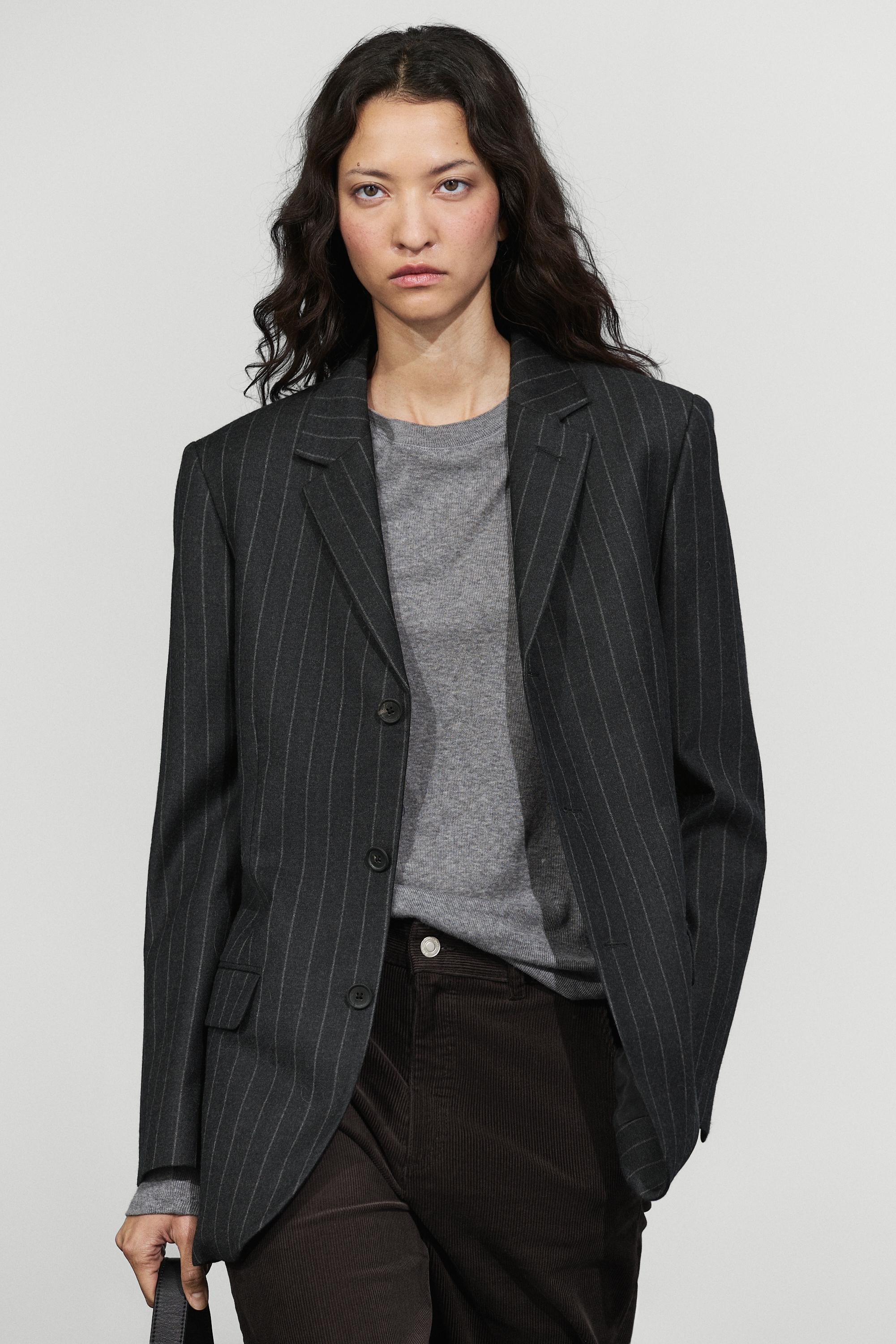 Veste droite à rayures tennis 100 % laine