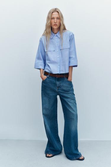 CAMISA OXFORD CORTA - Azul claro de Zara
