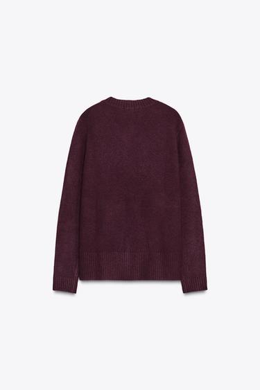 V-NECK KNIT SWEATER - Burgundy by Zara - Image 3