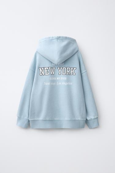 FADED HOODIE WITH SLOGAN PRINT - Light blue by Zara - Image 1