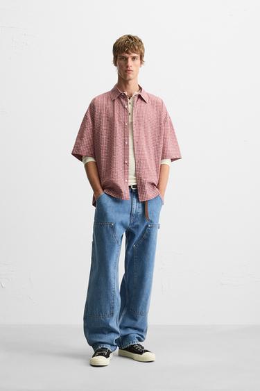 CAMISA CADROS SEERSUCKER - Rosado de Zara - Imaxe 0