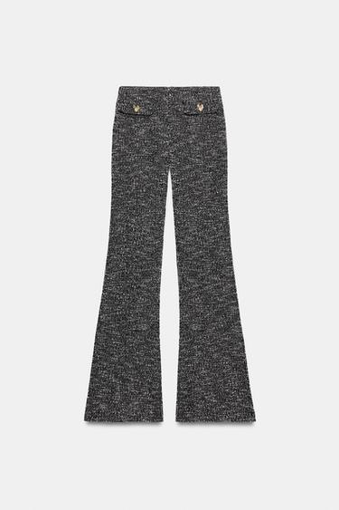PANTALON FLARE STRUCTURÉ - Noir / Blanc de Zara