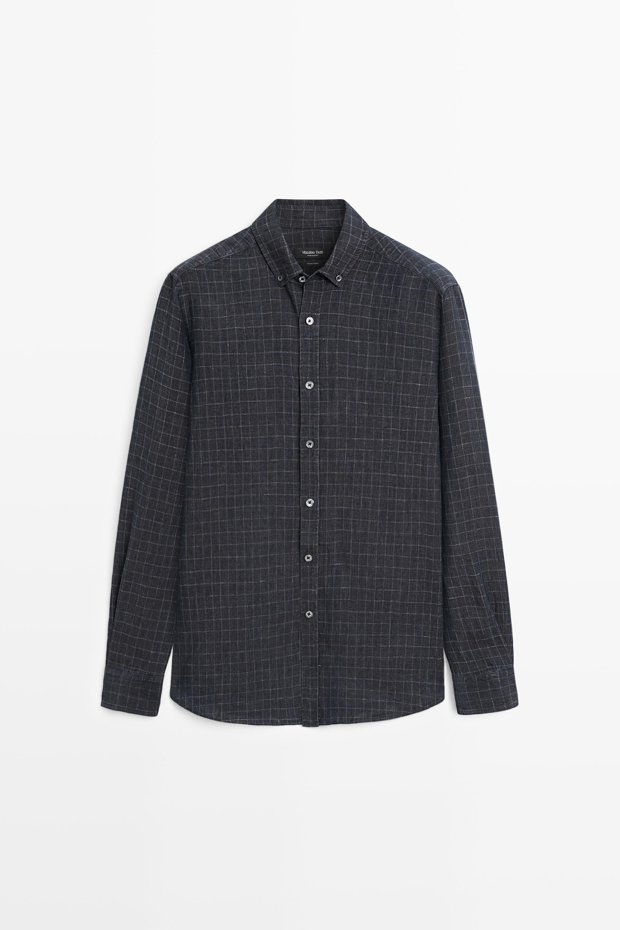 100% linen regular fit check shirt — Charcoal gray