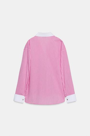 STRIPED POPLIN SHIRT - Pink by Zara - Image 7