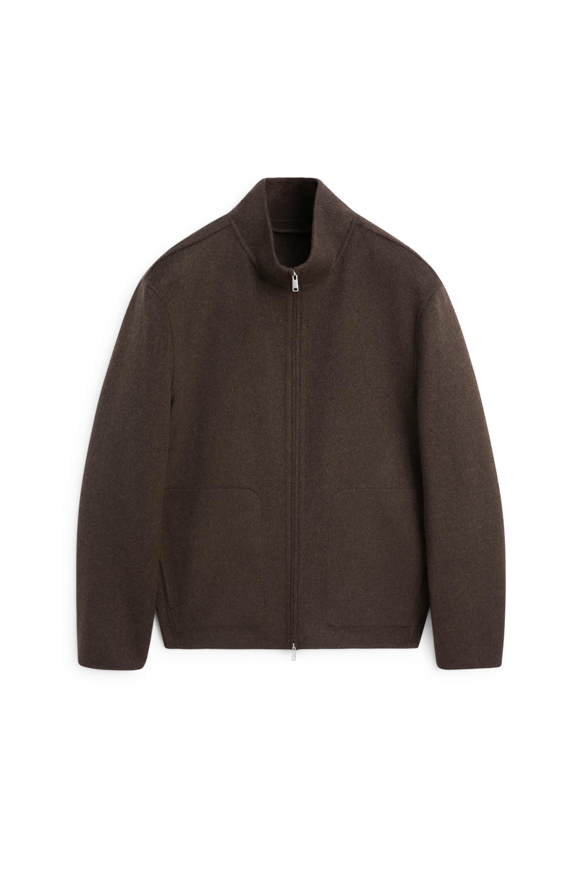 Wool blend double-fabric jacket with high neck - Mink marl | ZARA