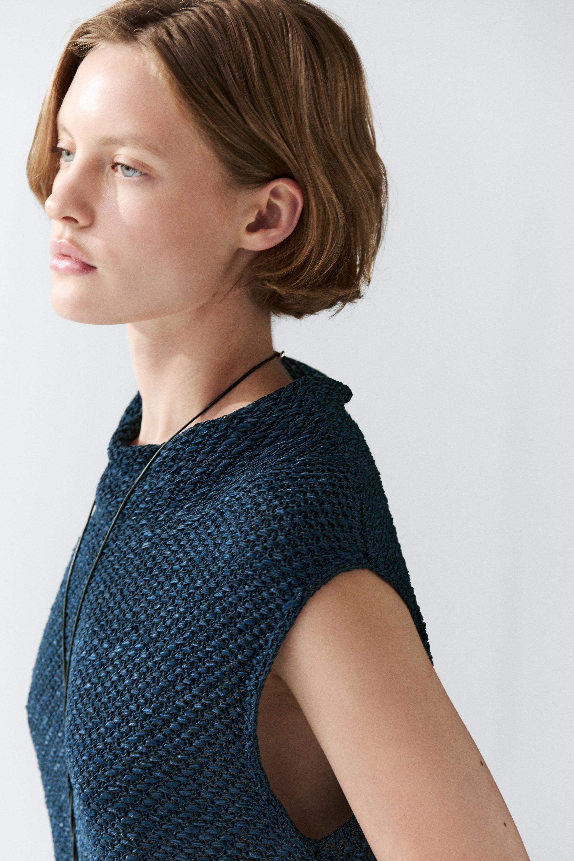 Cotton blend roll neck top