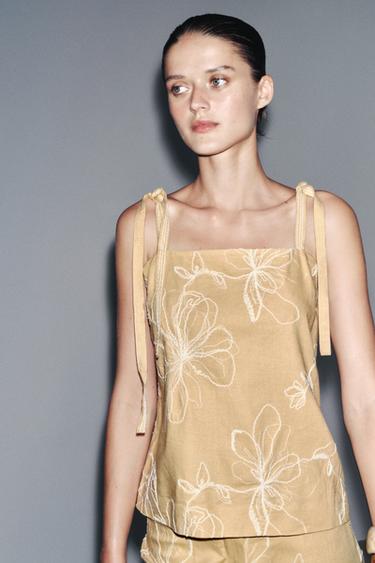 TOP BRODÉS ZW COLLECTION - Marron clair de Zara - Image 4