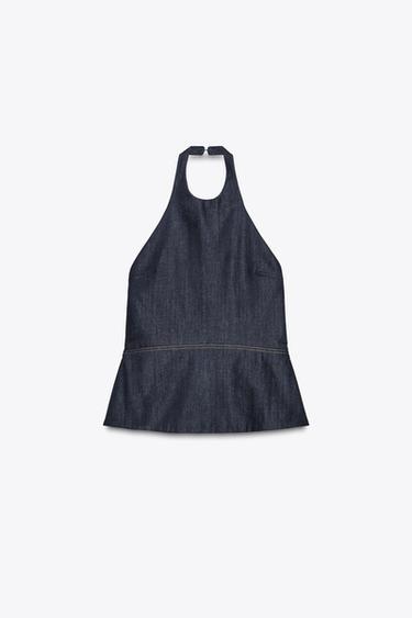 ZW COLLECTION DENIM HALTER TOP - Blue by Zara