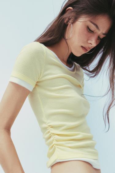 DOUBLE RIB GATHERED T-SHIRT - Light yellow by Zara
