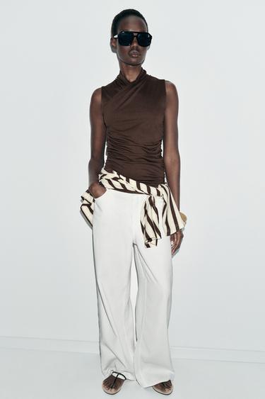 Zara DRAPED RUCHED TOP - Brown - Image 0