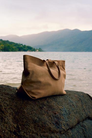 LEATHER TOTE BAG - Caramel Brown by Zara