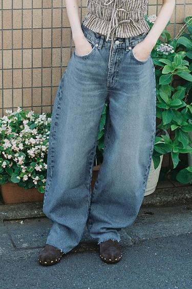 JEANS BARREL TRF 하이웨이스트 - Zara 블루