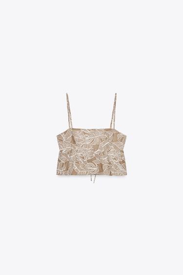 EMBROIDERED CROP TOP - Beige by Zara - Image 4