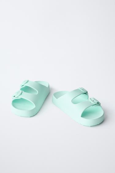 SANDALES À BOUCLES GOMMÉES - Bleu turquoise de Zara - Image 2