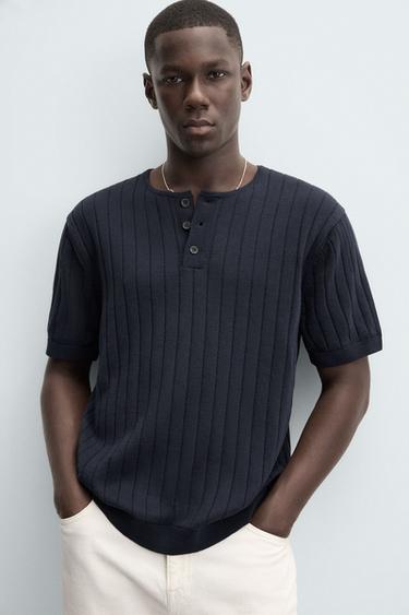 BUTTON-NECK KNIT T-SHIRT - Navy blue de Zara - Image 5
