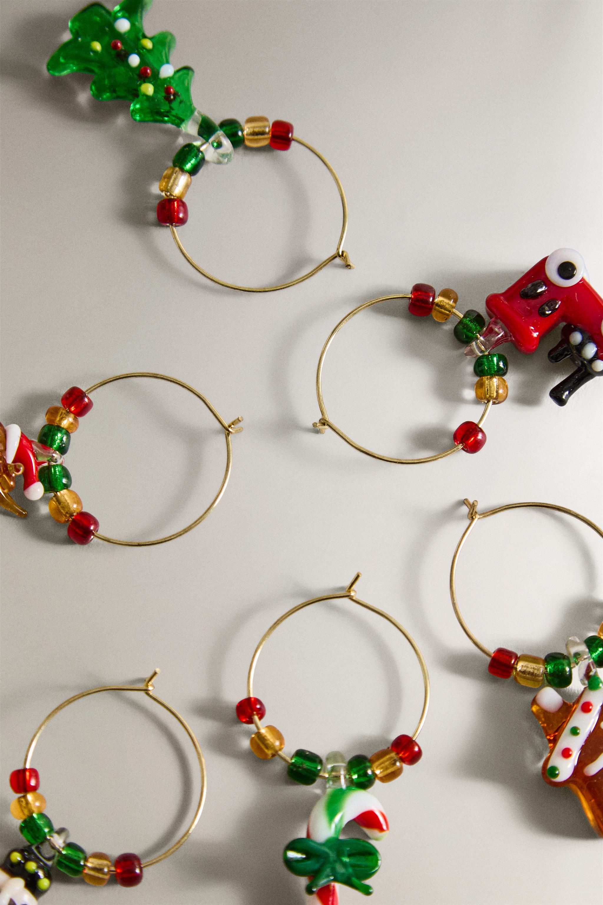 LOT DE MARQUE-VERRES DE NOËL EN VERRE (LOT DE 6)