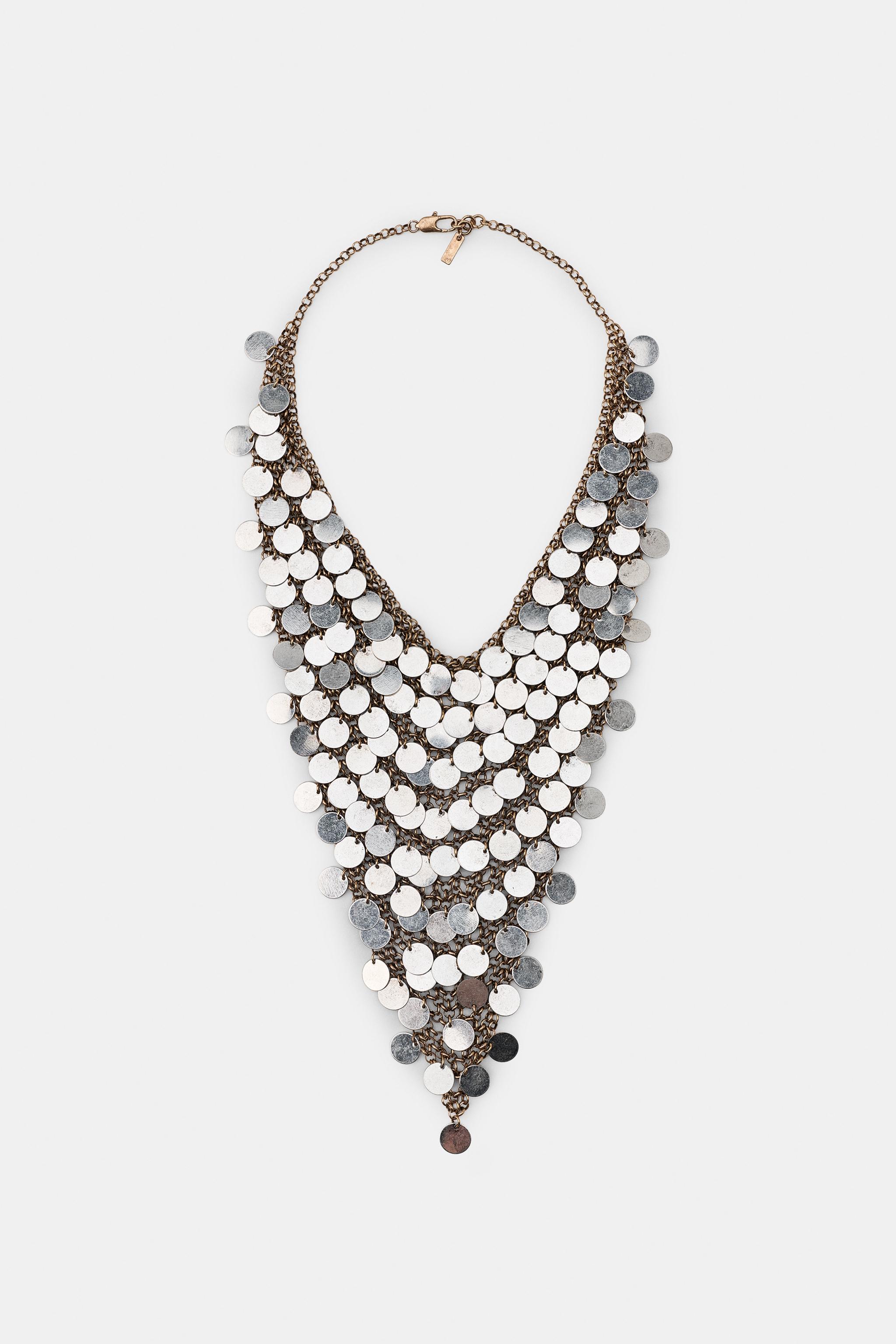 COLLIER BAVOIR PLAQUES MÉTALLIQUES
