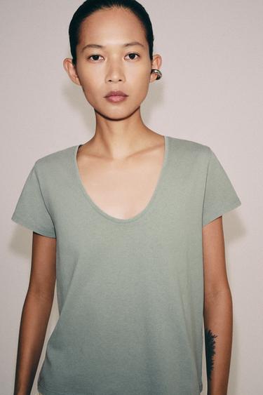 COTTON SHORT SLEEVE T-SHIRT - Light blue by Zara