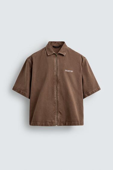 Zara RELAXED FIT ZIP OVERSHIRT - Brown