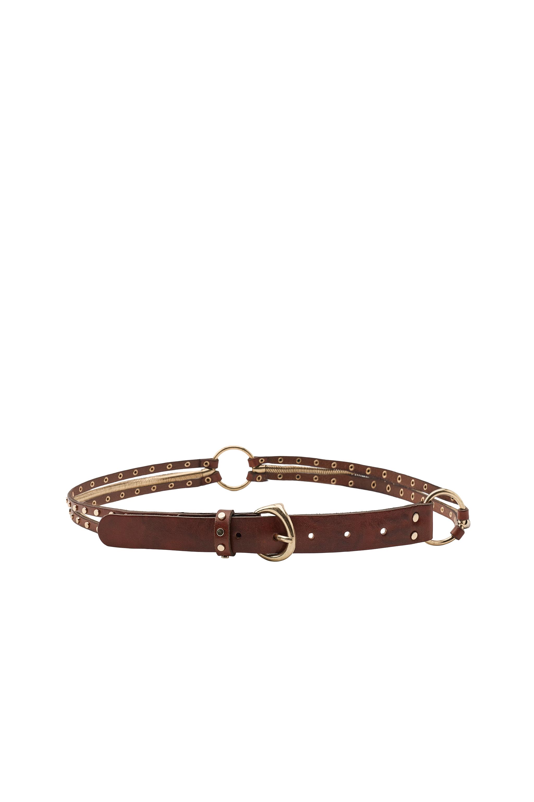 スタッズ付きコントラストレザーベルト - ブラウン | ZARA Japan / 日本