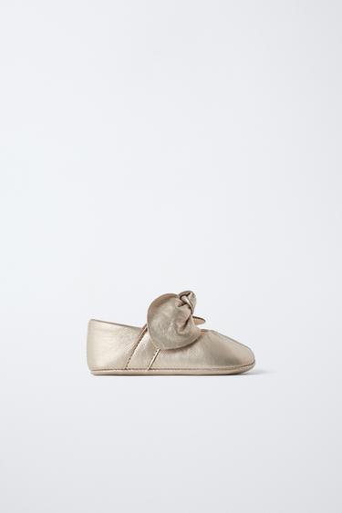 LEATHER BOW BALLERINAS - Gold by Zara