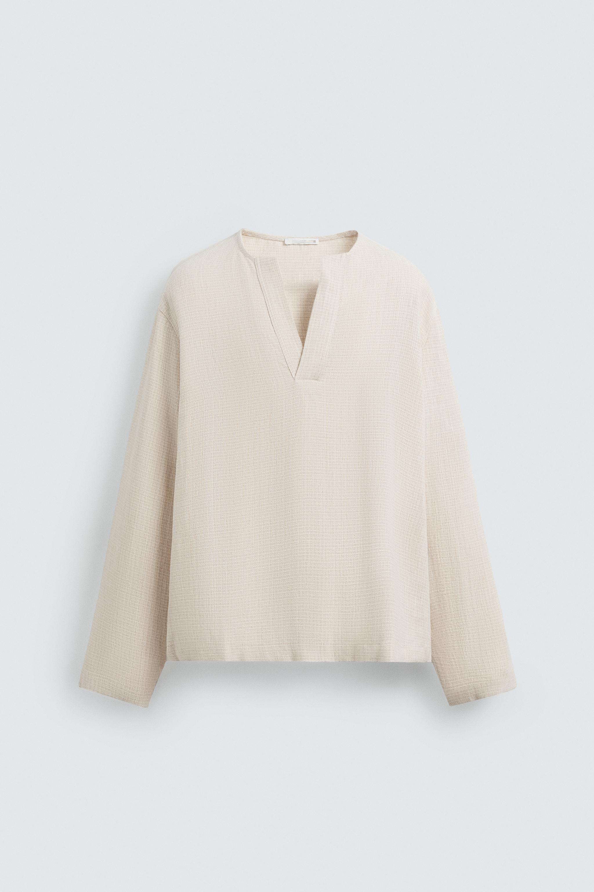 【ZARA】テクスチャーリネン混紡ポロシャツ テクスチャーリネン混紡ポロシャツ - エクリュ | ZARA Japan / 日本