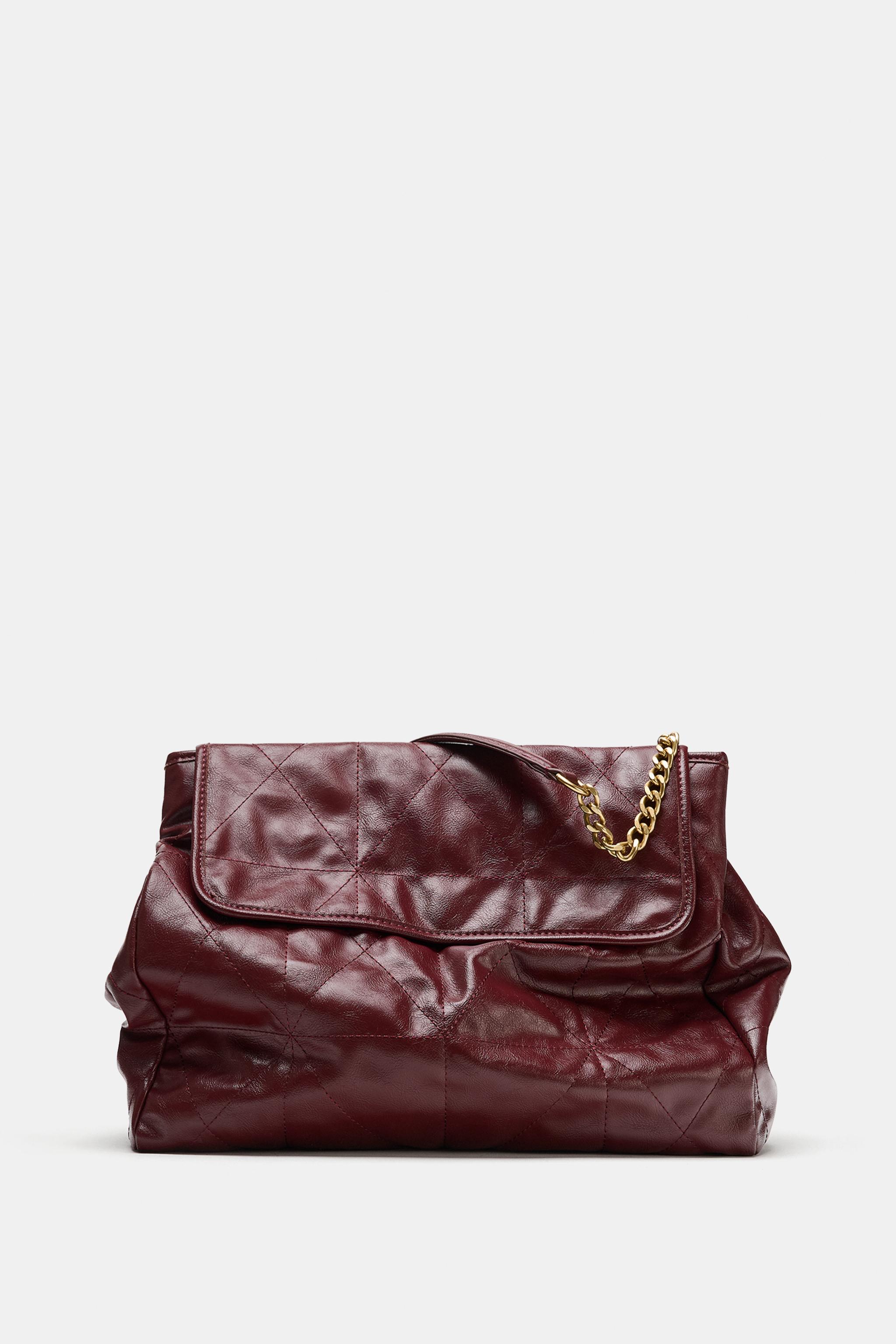 FLAP SHOULDER TOTE BAG — Burgundy Red
