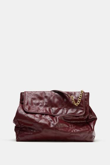 FLAP SHOULDER TOTE BAG - Burgundy Red by Zara