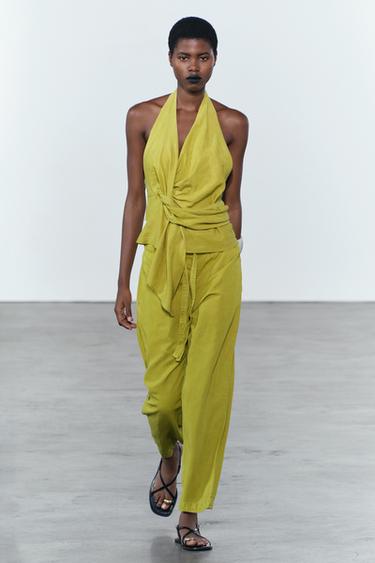 Zara ZW COLLECTION PAJAMA PANTS - Lime green