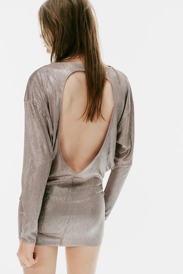 Zara METALLIC EFFECT CUT-OUT BODYSUIT - Silver