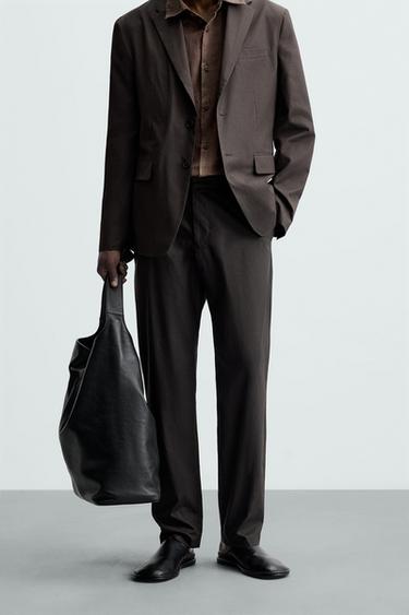 Zara WAXED EFFECT SUIT PANTS - Brown