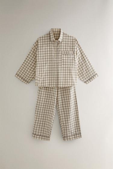 SET OF CHRISTMAS CHECK COTTON PYJAMAS - Ecru by Zara