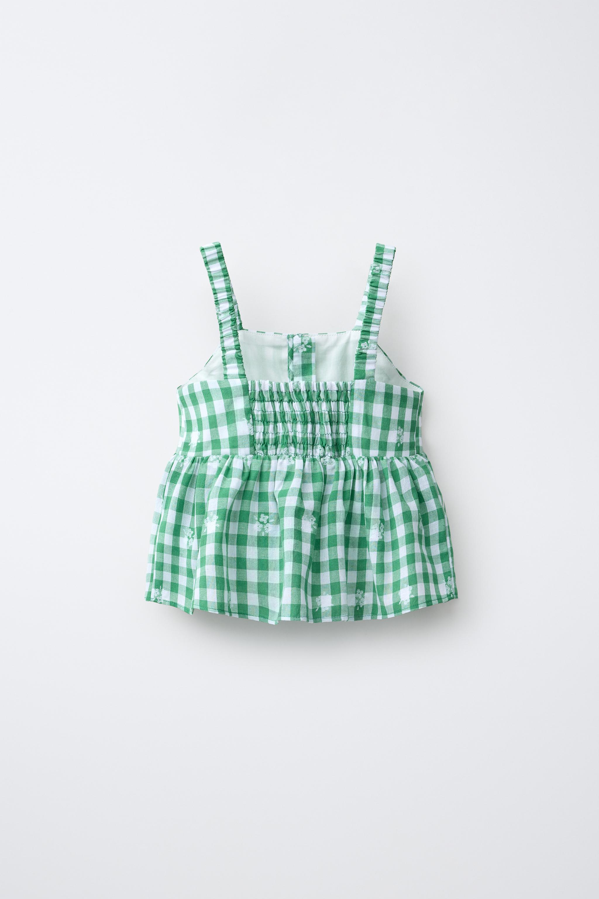 Детские рубашки Zara EMBROIDERED GINGHAM TOP — фото 2