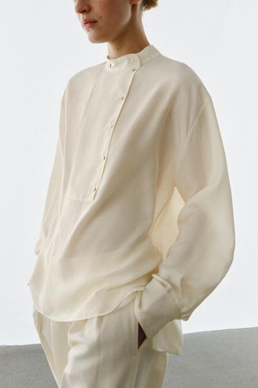 Zara 100% SILK SHIRT ZW COLLECTION - Ecru