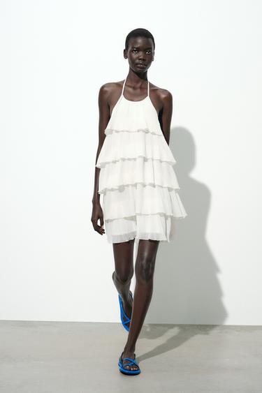 HALTER DRESS WITH RUFFLES - White by Zara - Image 0