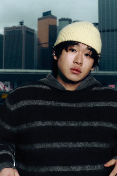 Zara 刷毛條紋方版剪裁針織衫 - 藍色