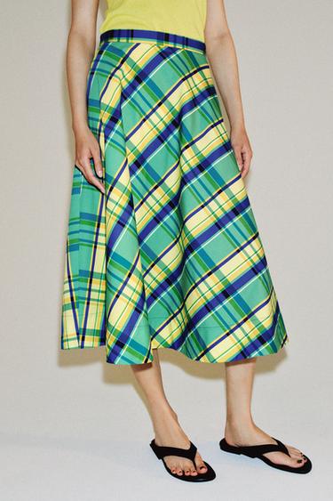 JUPE MI-LONGUE À CARREAUX ZW COLLECTION - Multicolore de Zara - Image 3
