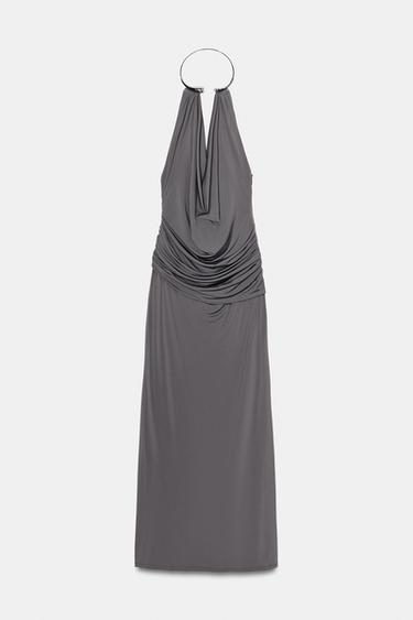 DRAPED JEWEL NECK DRESS - Grey by Zara - Image 0