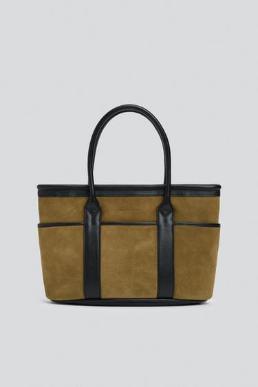 LEATHER TOTE BAG - Olive Green by Zara
