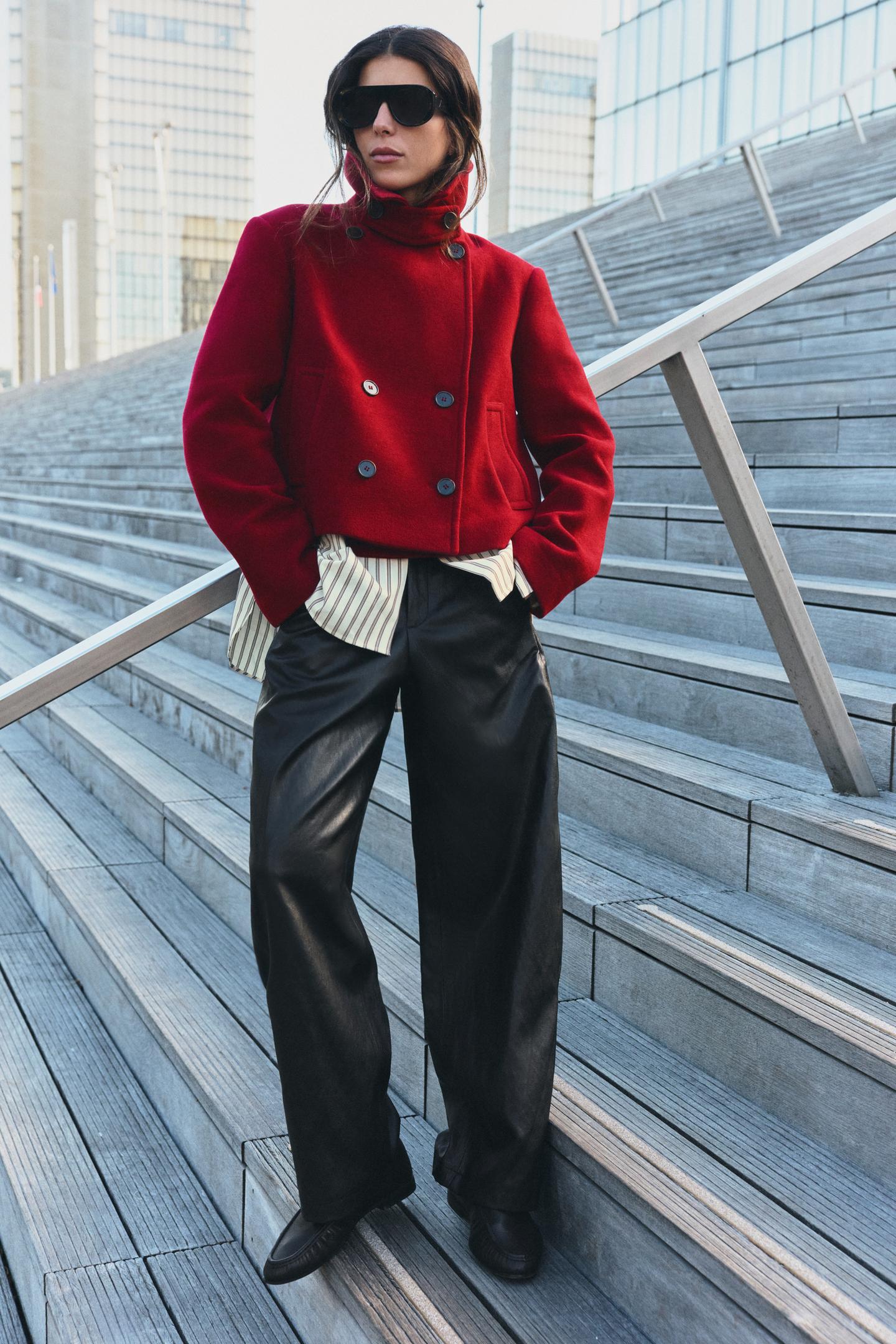 Женская куртка Zara Double-Breasted Stand-Up Collar, цвет: Красный — фото 1