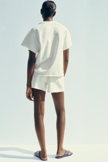 WASHED-EFFECT TEXT PLUSH SWEATSHIRT - Ecru by Zara - Image 3